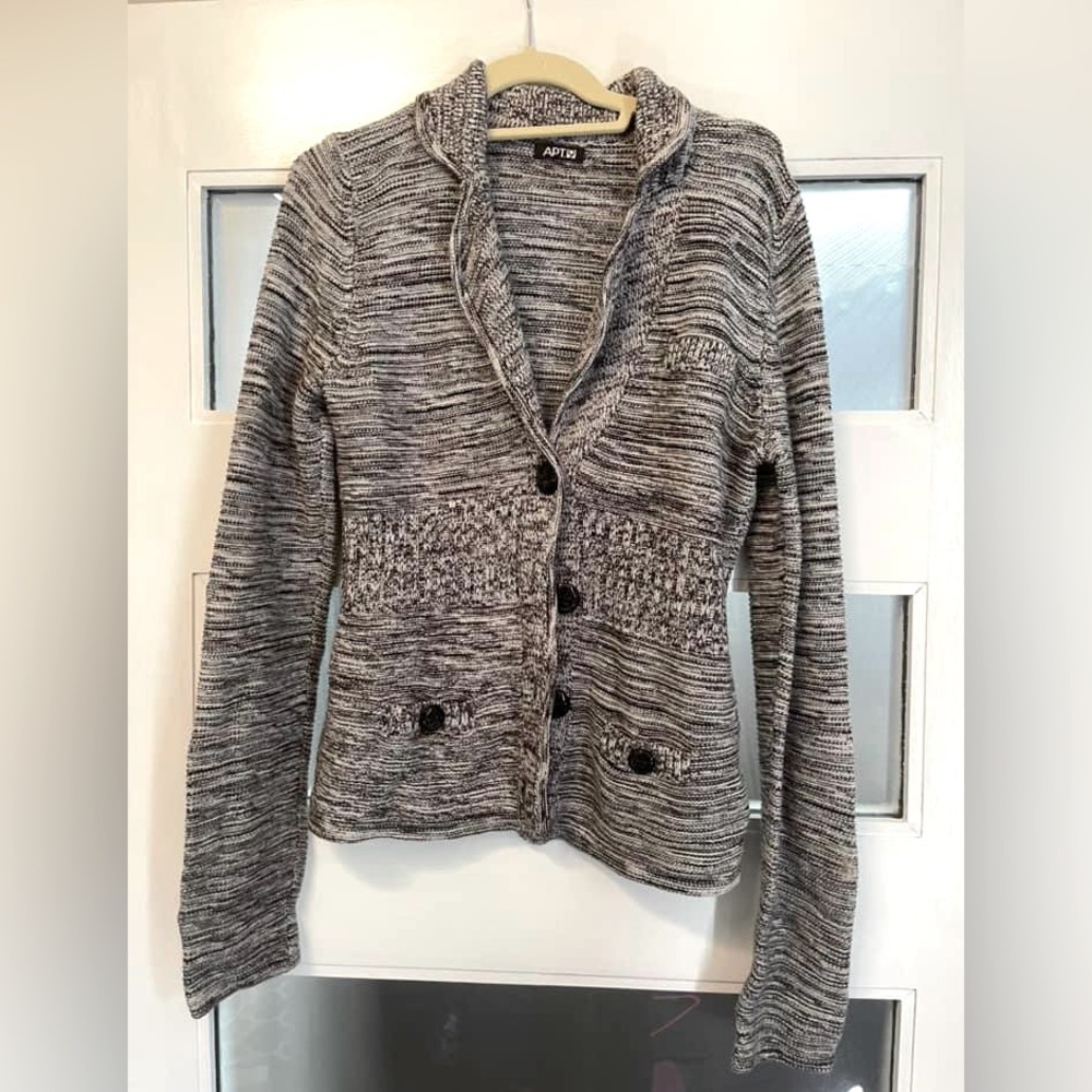 Apt. 9 button cardigan. Thick. Great for a cold office. No tag, but fits like M